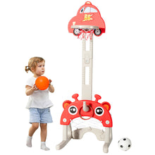 Load image into Gallery viewer, Gymax 3-in-1 Basketball Hoop for Kids Adjustable Height Playset w/ Balls Red