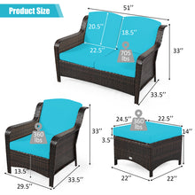 Load image into Gallery viewer, Gymax 5PCS Rattan Patio Conversation Sofa Furniture Set Outdoor w/ Turquoise Cushions