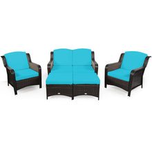 Load image into Gallery viewer, Gymax 5PCS Rattan Patio Conversation Sofa Furniture Set Outdoor w/ Turquoise Cushions