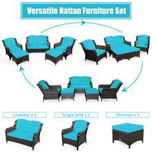 Load image into Gallery viewer, Gymax 5PCS Rattan Patio Conversation Sofa Furniture Set Outdoor w/ Turquoise Cushions