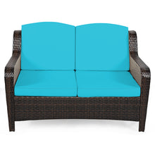 Load image into Gallery viewer, Gymax 5PCS Rattan Patio Conversation Sofa Furniture Set Outdoor w/ Turquoise Cushions