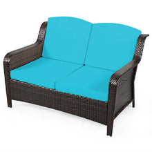 Load image into Gallery viewer, Gymax 5PCS Rattan Patio Conversation Sofa Furniture Set Outdoor w/ Turquoise Cushions