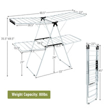 Load image into Gallery viewer, Gymax 2-Level Clothes Drying Rack Foldable Airer w/ Height-Adjustable Gullwing
