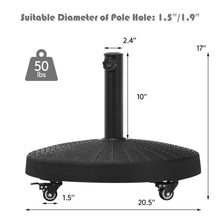 Load image into Gallery viewer, Gymax 50 lbs Round Resin Patio Umbrella Base Stand Holder w/ Lockable Wheels