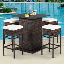Load image into Gallery viewer, Gymax 5PCS Patio Bar Set Rattan Bar Furniture Set w/ Table & 4 Cushioned Stools