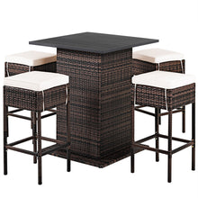 Load image into Gallery viewer, Gymax 5PCS Patio Bar Set Rattan Bar Furniture Set w/ Table & 4 Cushioned Stools