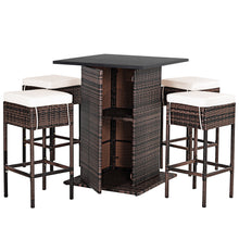 Load image into Gallery viewer, Gymax 5PCS Patio Bar Set Rattan Bar Furniture Set w/ Table & 4 Cushioned Stools