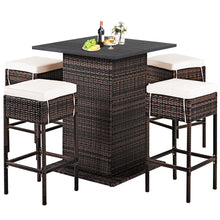 Load image into Gallery viewer, Gymax 5PCS Patio Bar Set Rattan Bar Furniture Set w/ Table & 4 Cushioned Stools