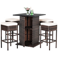 Load image into Gallery viewer, Gymax 5PCS Patio Bar Set Rattan Bar Furniture Set w/ Table & 4 Cushioned Stools