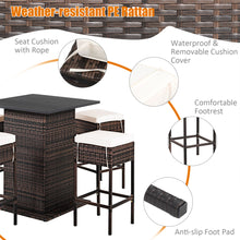Load image into Gallery viewer, Gymax 5PCS Patio Bar Set Rattan Bar Furniture Set w/ Table & 4 Cushioned Stools