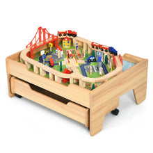 Load image into Gallery viewer, Gymax Wooden Kids Train Track Railway Set Table w/100 Pieces Storage Drawer