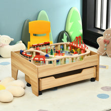 Load image into Gallery viewer, Gymax Wooden Kids Train Track Railway Set Table w/100 Pieces Storage Drawer