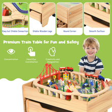 Load image into Gallery viewer, Gymax Wooden Kids Train Track Railway Set Table w/100 Pieces Storage Drawer