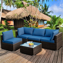 Load image into Gallery viewer, Gymax 5PCS Rattan Patio Conversation Set Sofa Furniture Set w/ Navy Cushions