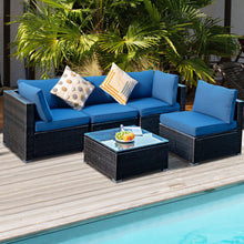 Load image into Gallery viewer, Gymax 5PCS Rattan Patio Conversation Set Sofa Furniture Set w/ Navy Cushions