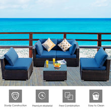 Load image into Gallery viewer, Gymax 5PCS Rattan Patio Conversation Set Sofa Furniture Set w/ Navy Cushions