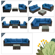 Load image into Gallery viewer, Gymax 5PCS Rattan Patio Conversation Set Sofa Furniture Set w/ Navy Cushions