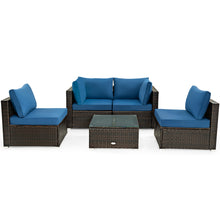 Load image into Gallery viewer, Gymax 5PCS Rattan Patio Conversation Set Sofa Furniture Set w/ Navy Cushions