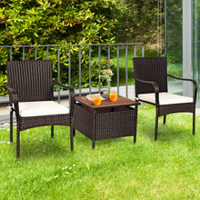 Load image into Gallery viewer, Gymax 3PCS Outdoor Patio Bistro Set PE Rattan Conversation Set w/ Umbrella Hole