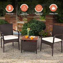 Load image into Gallery viewer, Gymax 3PCS Outdoor Patio Bistro Set PE Rattan Conversation Set w/ Umbrella Hole