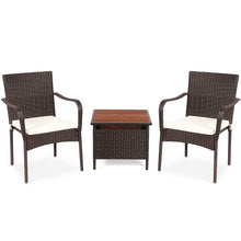 Load image into Gallery viewer, Gymax 3PCS Outdoor Patio Bistro Set PE Rattan Conversation Set w/ Umbrella Hole