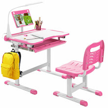Load image into Gallery viewer, Gymax Height Adjustable Kids Study Table and Chair Set w/Bookstand & Light