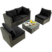 Load image into Gallery viewer, Gymax 5PCS Rattan Patio Conversation Set Sofa Furniture Set w/ Black Cushions
