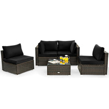 Load image into Gallery viewer, Gymax 5PCS Rattan Patio Conversation Set Sofa Furniture Set w/ Black Cushions