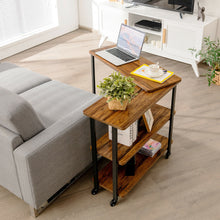 Load image into Gallery viewer, Gymax Sofa Side End Table 360¡ã Rotating Bookcase w/Storage Shelves & Wheels Brown