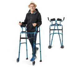 Load image into Gallery viewer, Gymax Folding Walker Adjustable Walking Frame Aluminum Walking Aid w/ Wheels