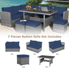 Load image into Gallery viewer, Gymax 7PCS Rattan Patio Sectional Sofa Set Conversation Set w/ Navy Cushions