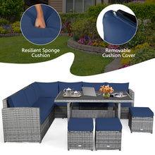 Load image into Gallery viewer, Gymax 7PCS Rattan Patio Sectional Sofa Set Conversation Set w/ Navy Cushions