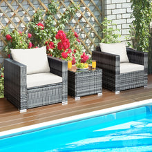 Load image into Gallery viewer, Gymax 3PCS Rattan Patio Conversation Furniture Set Outdoor Yard w/ White Cushion