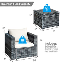 Load image into Gallery viewer, Gymax 3PCS Rattan Patio Conversation Furniture Set Outdoor Yard w/ White Cushion