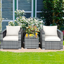 Load image into Gallery viewer, Gymax 3PCS Rattan Patio Conversation Furniture Set Outdoor Yard w/ White Cushion