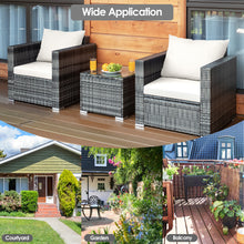 Load image into Gallery viewer, Gymax 3PCS Rattan Patio Conversation Furniture Set Outdoor Yard w/ White Cushion