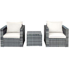 Load image into Gallery viewer, Gymax 3PCS Rattan Patio Conversation Furniture Set Outdoor Yard w/ White Cushion