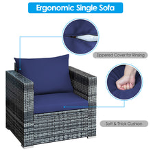 Load image into Gallery viewer, Gymax 3PCS Rattan Patio Conversation Furniture Set Outdoor Yard w/ Navy Cushion