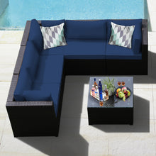 Load image into Gallery viewer, Gymax 6PCS Rattan Patio Sectional Sofa Conversation Set Outdoor w/ Navy Cushions
