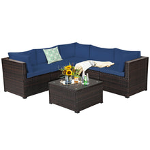 Load image into Gallery viewer, Gymax 6PCS Rattan Patio Sectional Sofa Conversation Set Outdoor w/ Navy Cushions