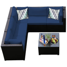 Load image into Gallery viewer, Gymax 6PCS Rattan Patio Sectional Sofa Conversation Set Outdoor w/ Navy Cushions