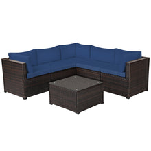 Load image into Gallery viewer, Gymax 6PCS Rattan Patio Sectional Sofa Conversation Set Outdoor w/ Navy Cushions