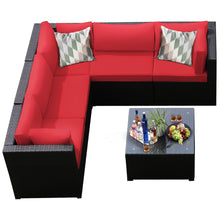 Load image into Gallery viewer, Gymax 6PCS Rattan Patio Sectional Sofa Conversation Set Outdoor w/ Red Cushions
