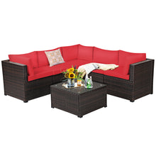 Load image into Gallery viewer, Gymax 6PCS Rattan Patio Sectional Sofa Conversation Set Outdoor w/ Red Cushions