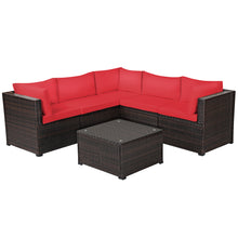 Load image into Gallery viewer, Gymax 6PCS Rattan Patio Sectional Sofa Conversation Set Outdoor w/ Red Cushions