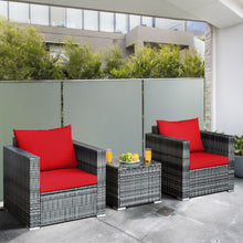 Load image into Gallery viewer, Gymax 3PCS Rattan Patio Conversation Furniture Set Outdoor Yard w/ Red Cushion