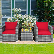 Load image into Gallery viewer, Gymax 3PCS Rattan Patio Conversation Furniture Set Outdoor Yard w/ Red Cushion