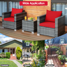 Load image into Gallery viewer, Gymax 3PCS Rattan Patio Conversation Furniture Set Outdoor Yard w/ Red Cushion