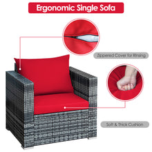 Load image into Gallery viewer, Gymax 3PCS Rattan Patio Conversation Furniture Set Outdoor Yard w/ Red Cushion