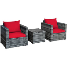Load image into Gallery viewer, Gymax 3PCS Rattan Patio Conversation Furniture Set Outdoor Yard w/ Red Cushion